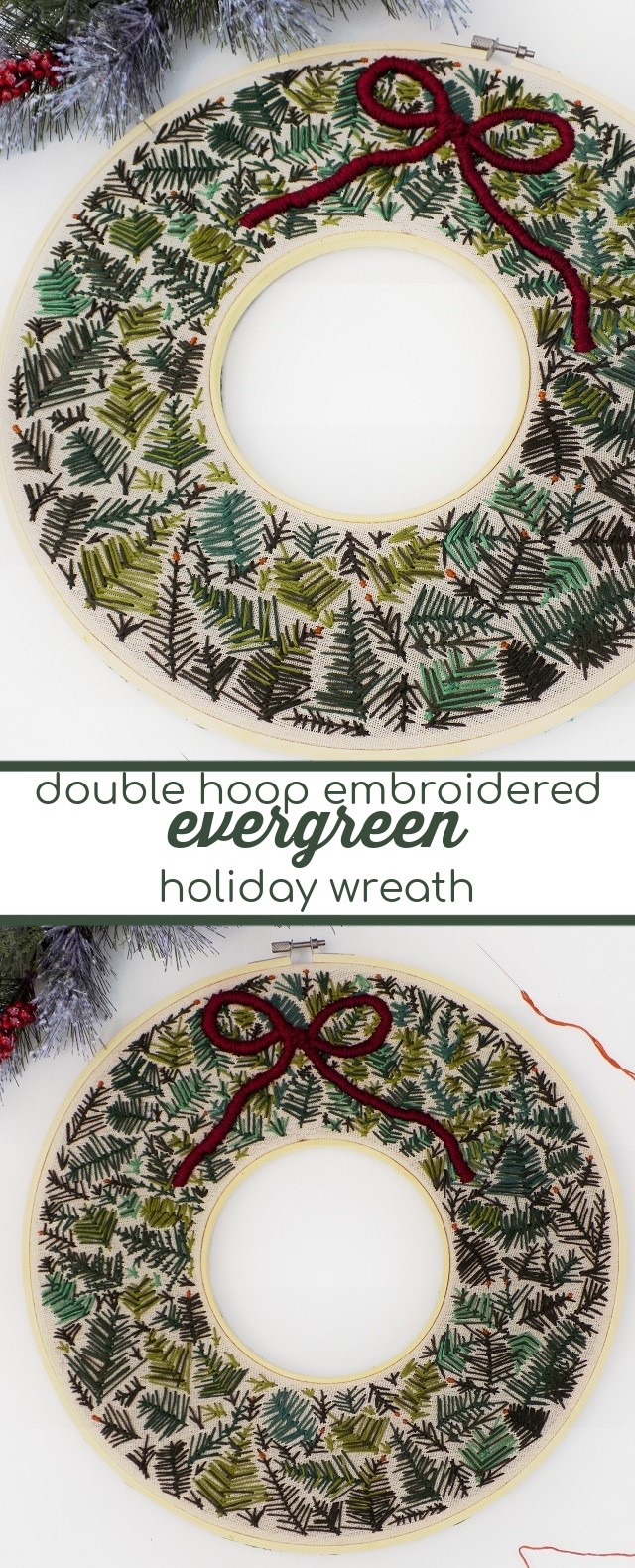 Embroidered Evergreen Christmas Wreath Double Hoop Fiber Craft DIY Sewing One Savvy Mom onesavvymom Blog NYC