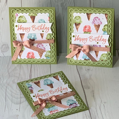 Three handmade Birthday cards using the Stampin' Up! Sweet Ice Cream Bundle