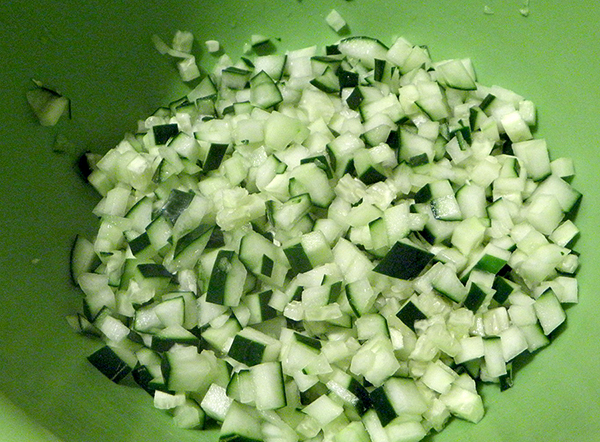 cucumbers in mixing bowl