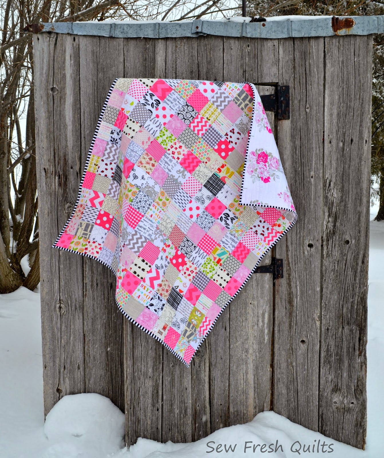 Sew Fresh Quilts Pretty in Pink patchwork baby quilt