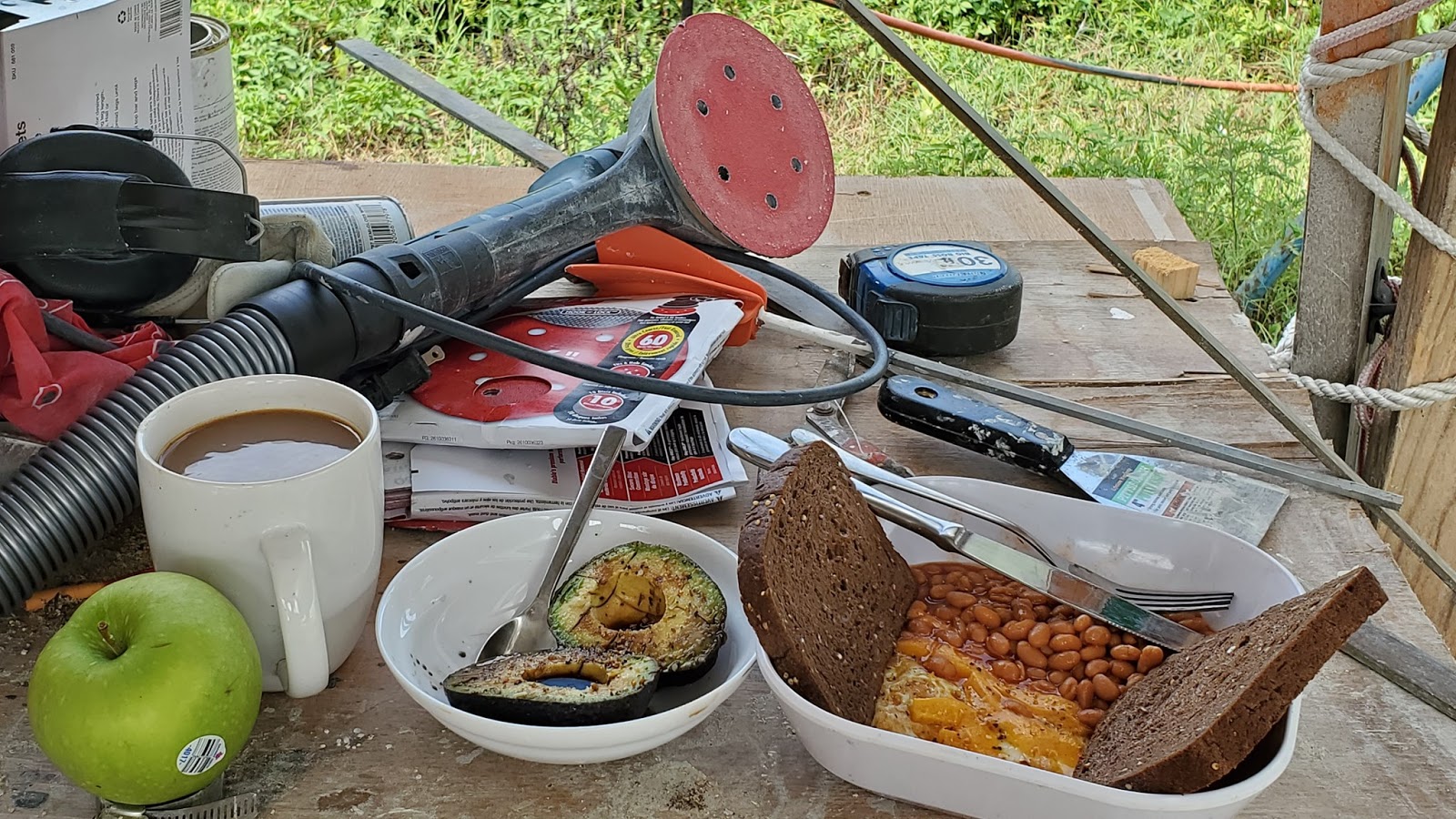 Sailing Whimsy Preparing to sand the topsides Sanding and scaffolding