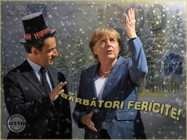 Funny photo Merkel Sarkozy O Tannenbaum Felicitari sarbatori iarna