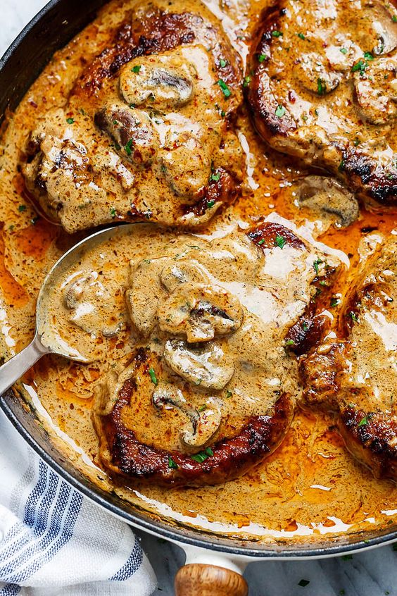 Garlic Pork Chops in Creamy Mushroom Sauce - Best Vegan Baking Recipes