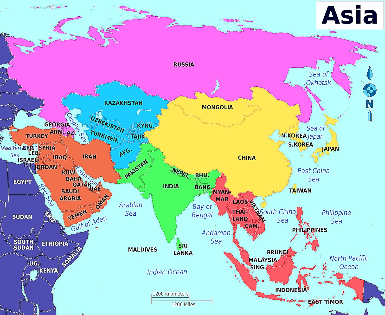 Asia Continent Map With Countries 