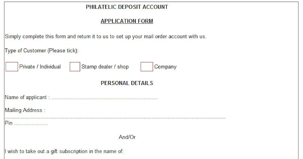 Philately Deposit Account (PDA ) Application Form Download Philately