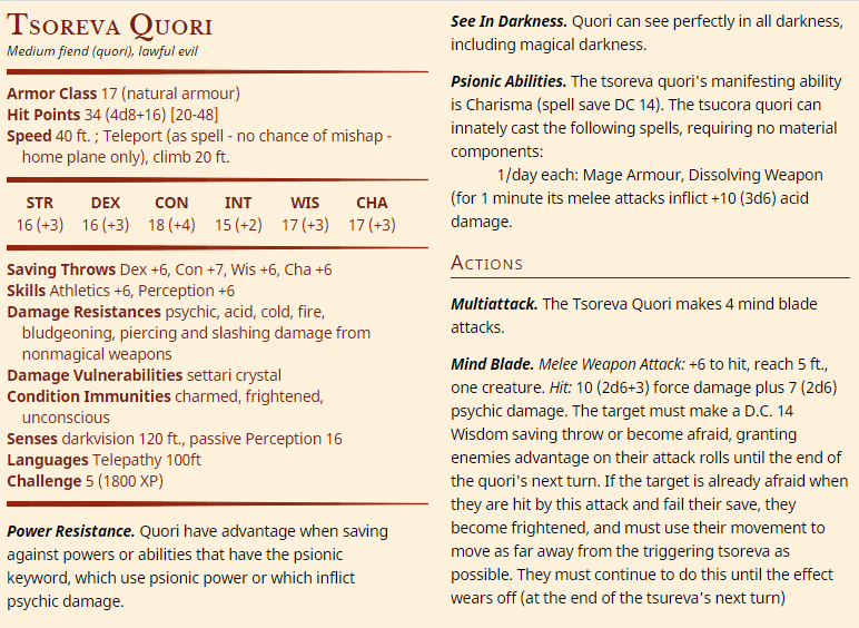 Tsoreva Quori - Medium Fiend (CR 5)