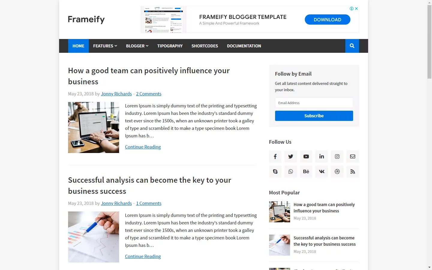 200+ Professional Blogger Templates - Amp, SEO Friendly, Responsive, and Fast Loading Template in 2022 Frameify - Responsive Blogger Template