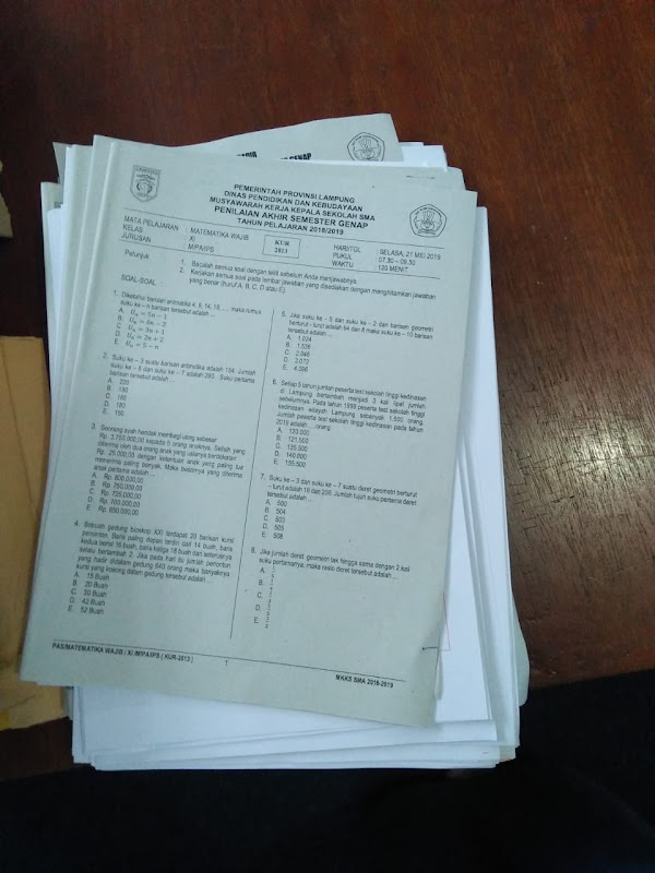 Soal UAS Matematika Wajib Kelas 11 provinsi Lampung