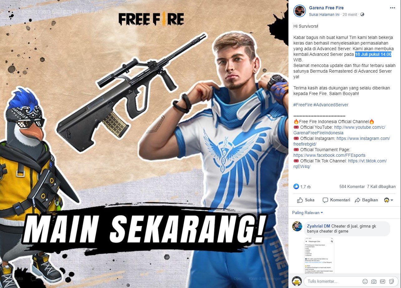 Advance Server Free Fire Akan Di Buka Kembali 18 Juli 2020