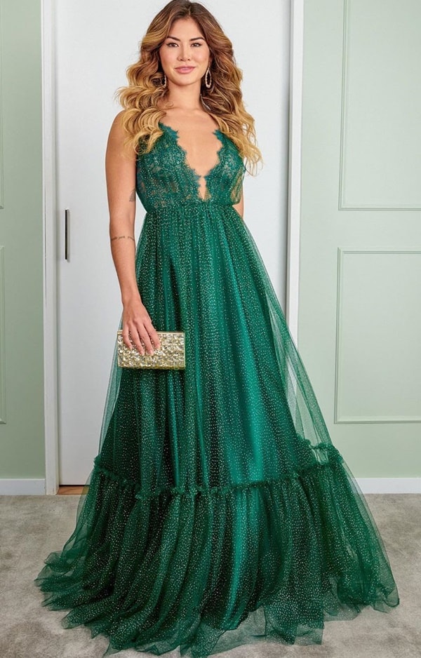 vestido longo de festa verde esmeralda