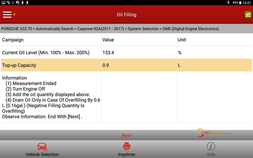 LAUNCH X431 How to Check Cayenne 958 engine oil level by PIWIS or