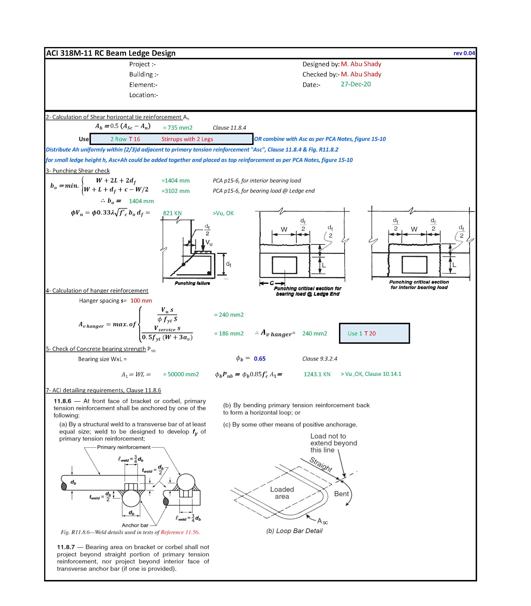 ACI 318M11 RC Beam Ledge Design Civil Engineering