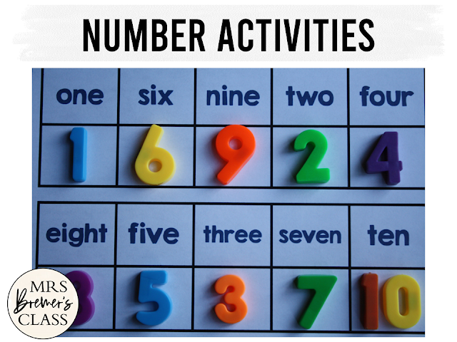 Math counting numbers and Alphabet phonics letter sounds learning activities for Kindergarten centers