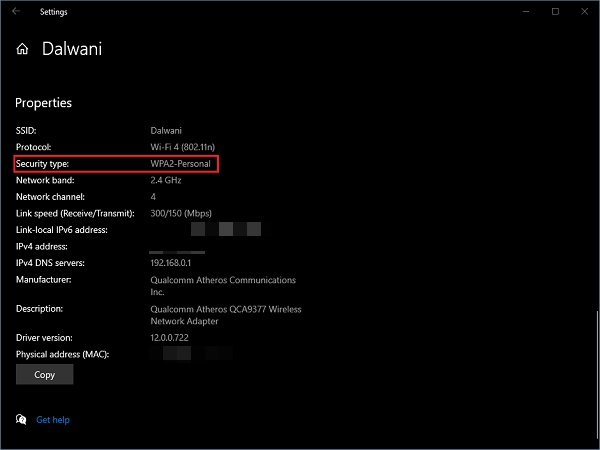 Windows10でWiFiセキュリティタイプを確認する方法