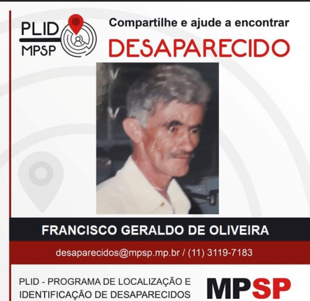 Desaparecido: Francisco Geraldo de Oliveira em Registro-SP