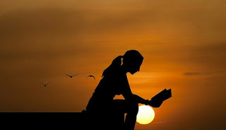 mulher-lendo-livro-com-por-do-sol-ao-fundo