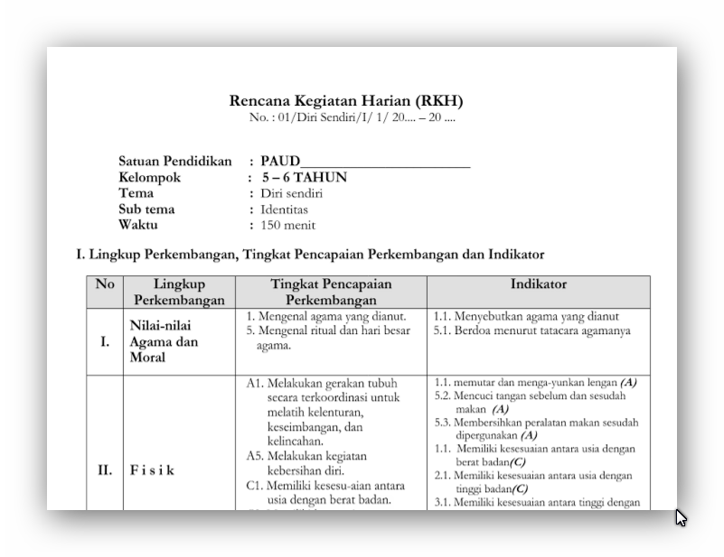 Kumpulan Rencana Kegiatan Harian (RKH ) TK/PAUD Usia 56 Tahun 2016