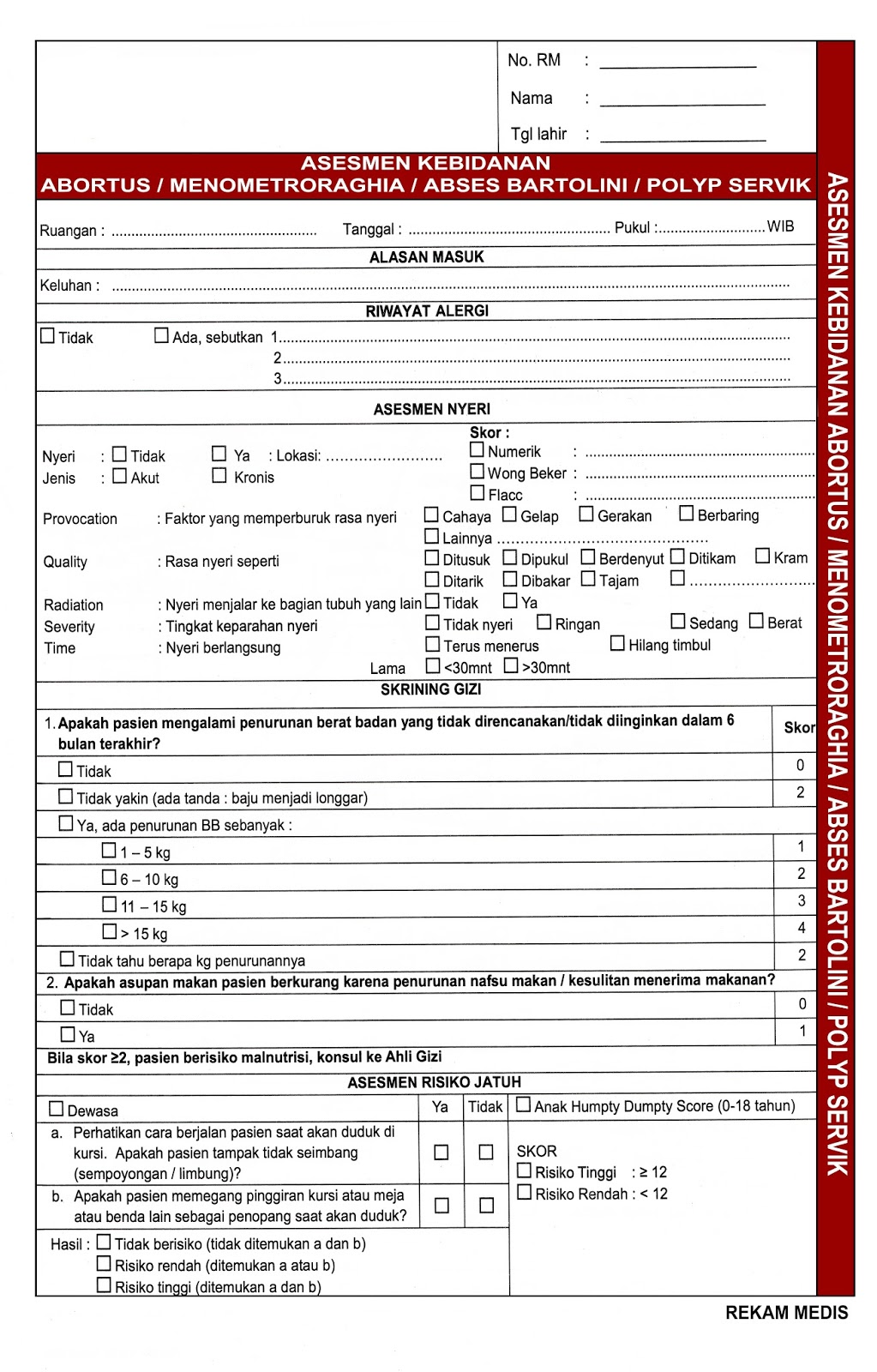 CONTOH FORMAT REKAM MEDIS KEBIDANAN ASSESMEN KEBIDANAN