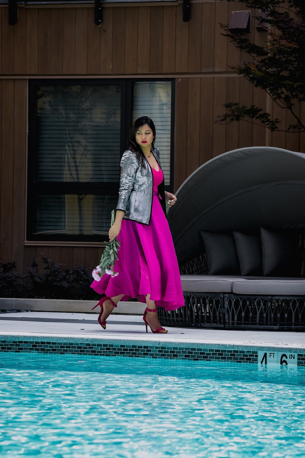pink on pink outfit, metallic silver jacket, statement party jacket, wedding outfit, wedding guest, portrait photography, dc blogger, street style Hm ponk skirt, myriad musings, saumya shiohare pink on pink outfit, metallic silver jacket, statement party jacket, wedding outfit, wedding guest, portrait photography, dc blogger, street style Hm ponk skirt, myriad musings, saumya shiohare
