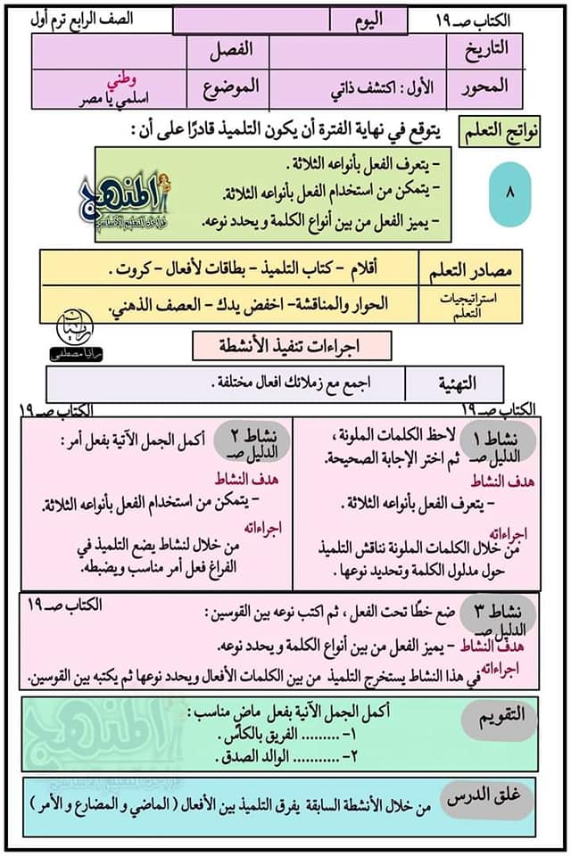 نموذج تحضير لغة عربية الصف الرابع الابتدائي الفصل الدراسي الأول ٢٠٢٢ 8