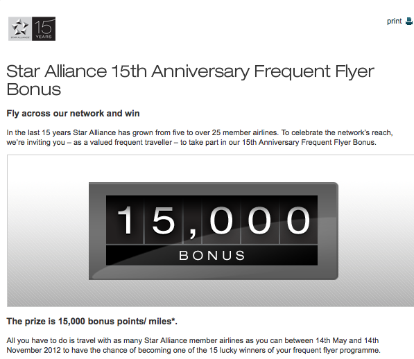 Star Alliance 15th Anniversary Frequent Flyer Bonus Rewards Canada