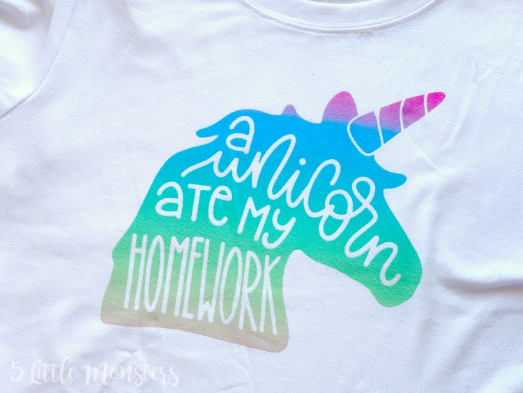 5 Little Monsters: Rainbow Unicorn Infusible Ink Shirts