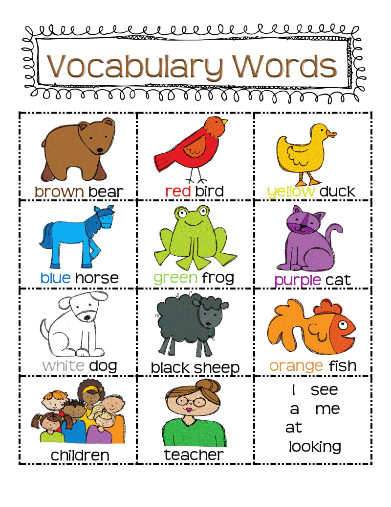 brown+bear+vocabulary+chart - Kindergarten Vocabulary Words