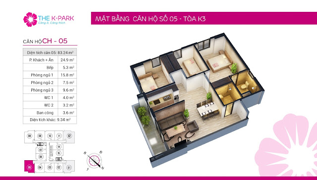 Thiết kế căn hộ 05 loại 3 ngủ Thiết kế căn hộ 05 loại 3 ngủ