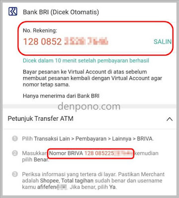 cara bayar shopee lewat atm bri