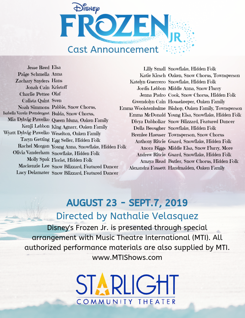 PHX Stages cast announcement DISNEY'S FROZEN, JR Starlight