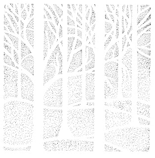 Trees in a wood stencil Birch tree wood pointillism