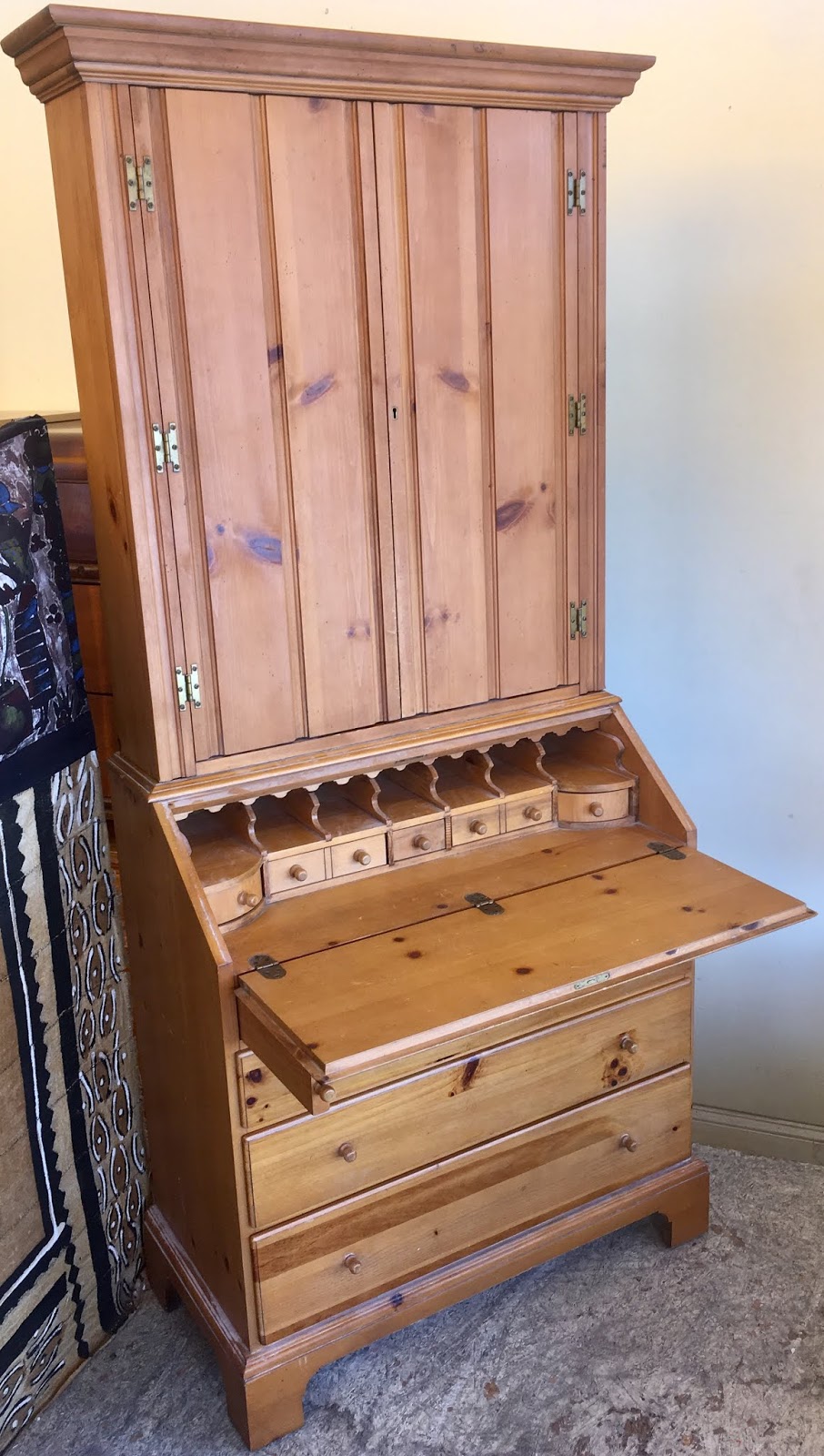 Uhuru Furniture & Collectibles Pine Secretary Desk with Hutch 195 SOLD