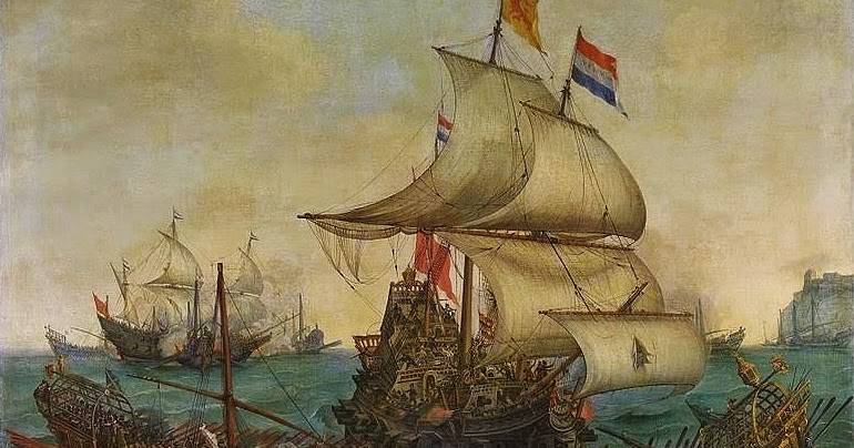 Dutch Master Paintings: Dutch Ships Ramming Spanish Galleys Off The ...