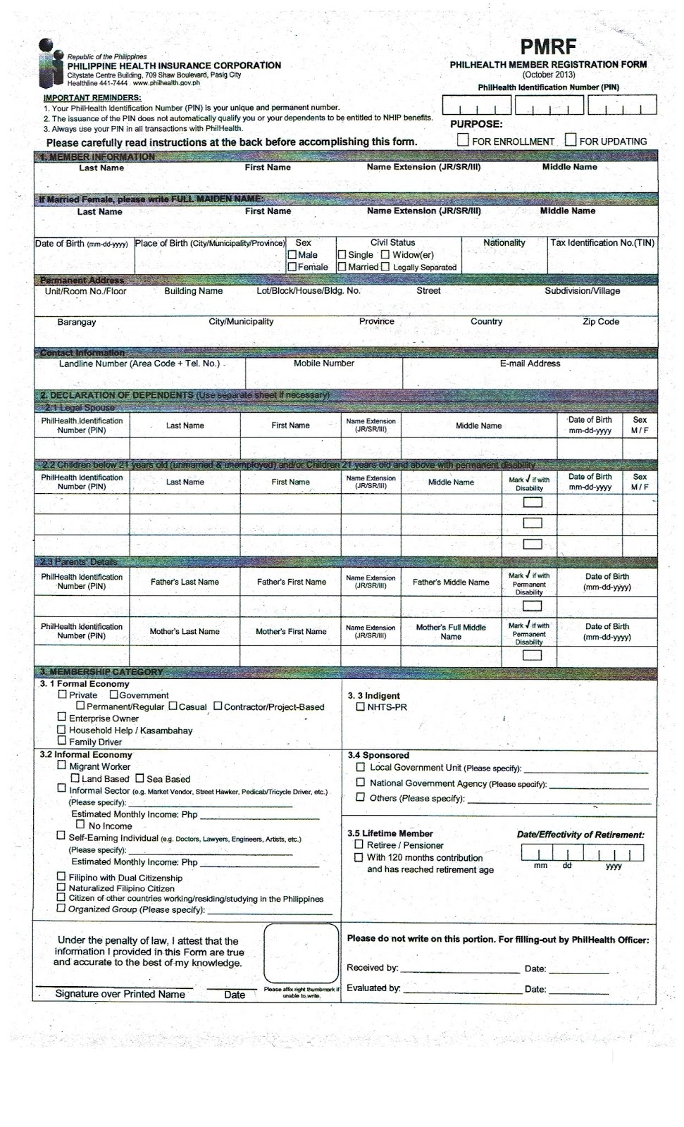 Pmrf PhilHealth Form Printable