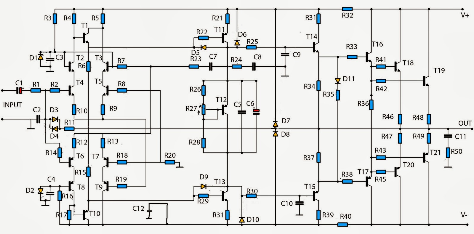 Build a Simple Audio Amplifier 2800W Circuit Diagram | Electronic