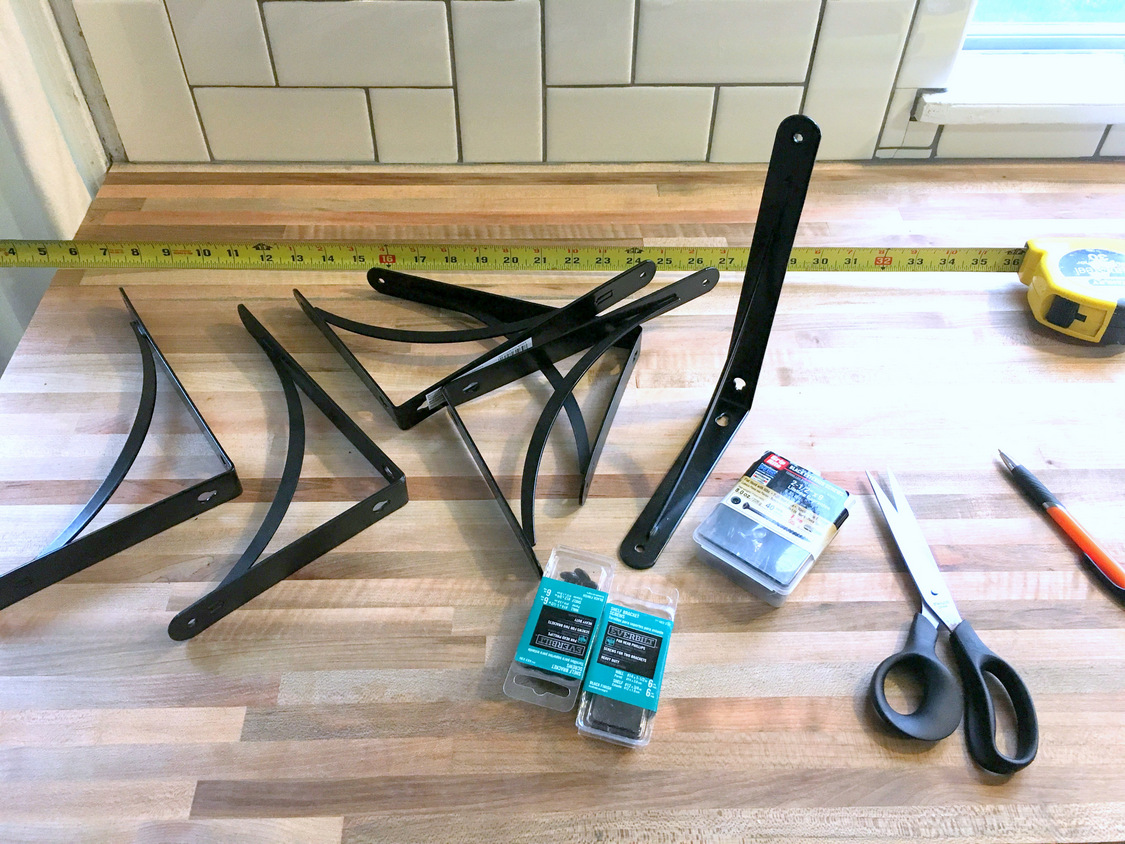 How to install basic open kitchen shelves (over tile a tile backsplash