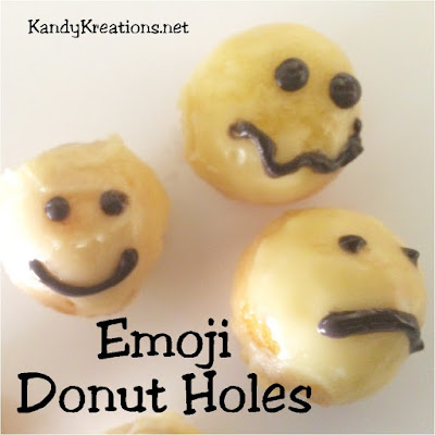 Add a little smile to your day with these Emoji Donut Holes.  These smiley face emoticons are a perfect addition to your brunch or Emoji party.  They only take a few steps if you purchase premade donut holes, or are quick and easy if you make your own using the recipe provided.