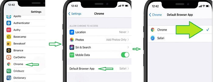 iphone how to make google chrome default browser