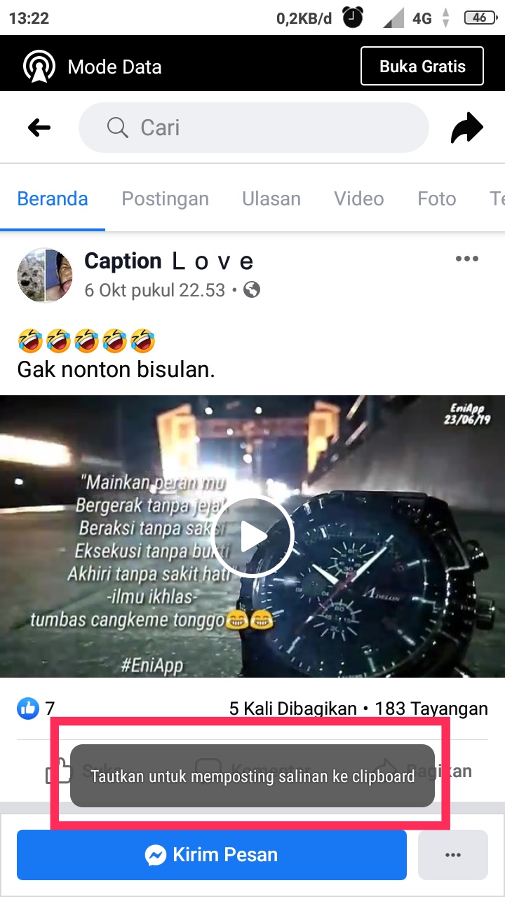 Cara Copy Link Video Facebook lite