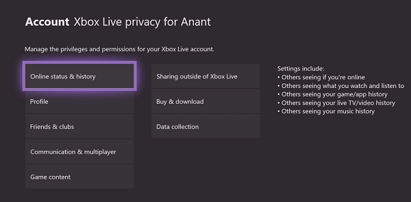 어린이용 Xbox Live 개인 정보 설정