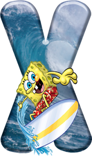 Alfabeto de Bob Esponja Haciendo Surf con Minúsculas. 