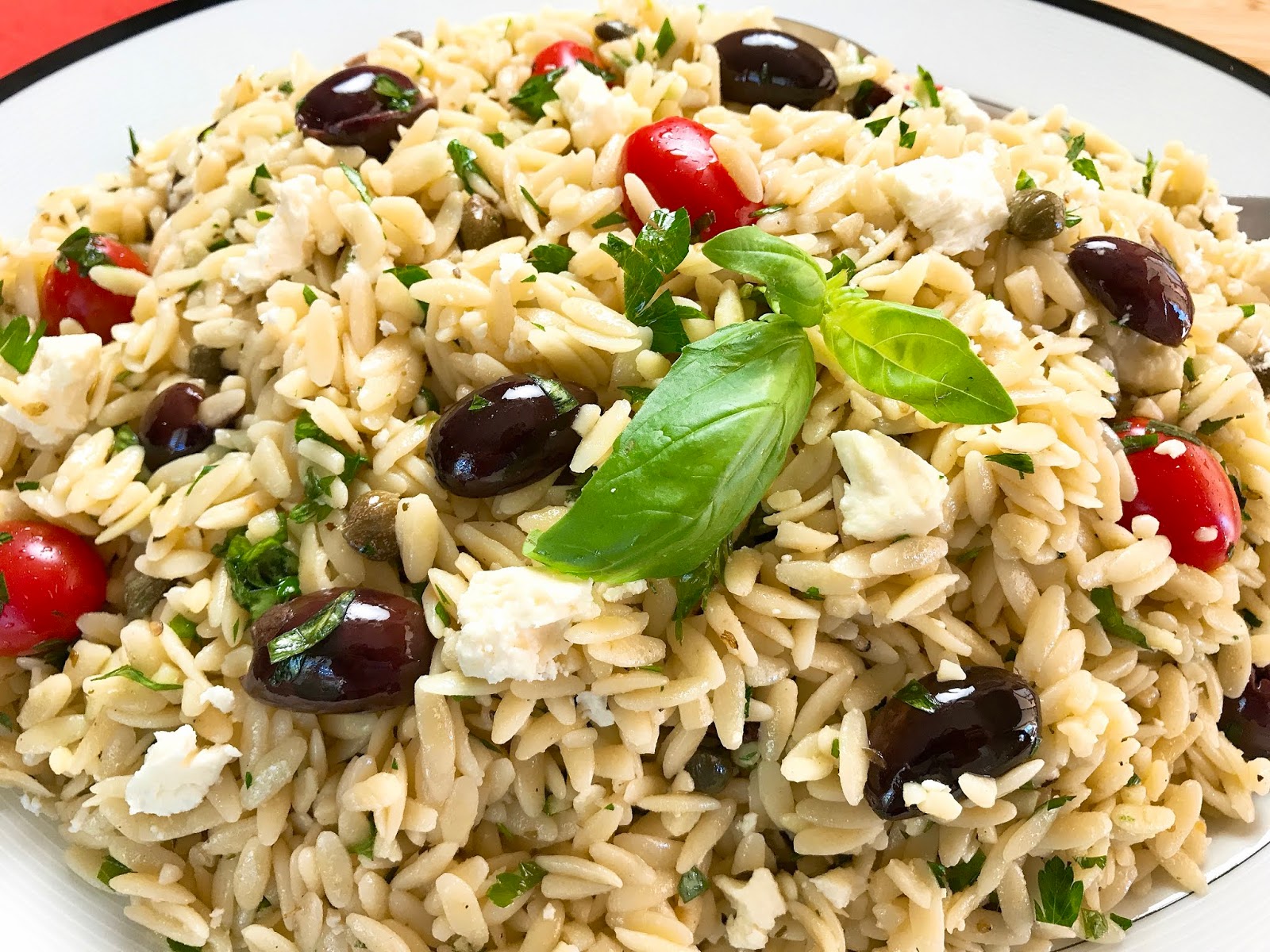 Orzo Pasta Salad with Olives, Capers and Feta