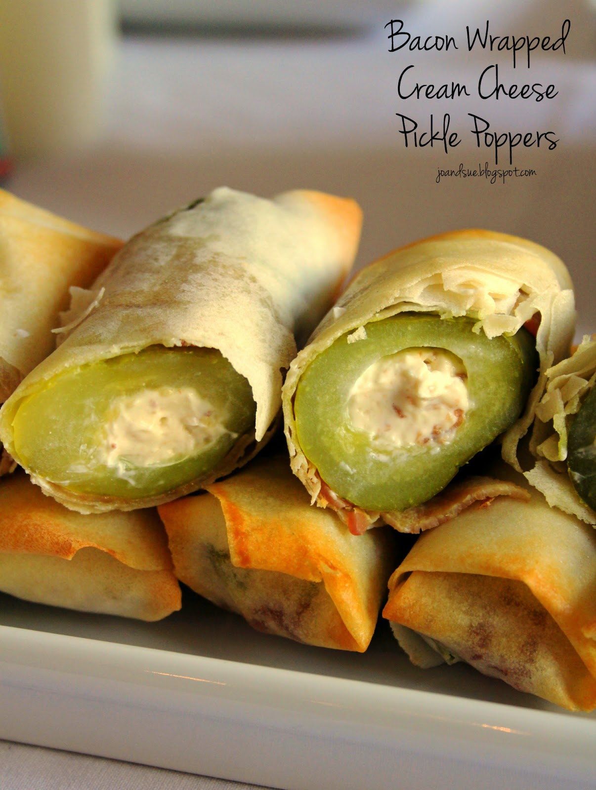 Jo and Sue Bacon Wrapped Cream Cheese Pickle Poppers