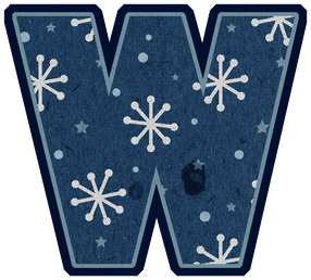 Abecedario en Fieltro Azul con Copos de Nieve. Blue Alphabet with Withe Snowflakes.