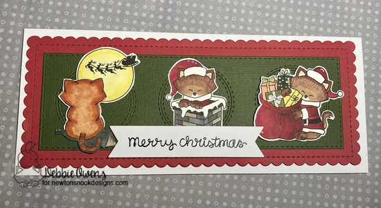 Merry Christmas by Debbie features Santa Paws, Newton's Curious Christmas, Slimline Frames & Portholes, and Frames & Flags by Newton's Nook Designs; #newtonsnook, #christmas, #cardmaking