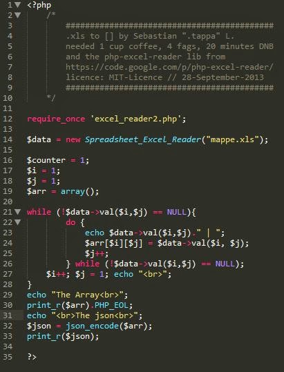 .tappa stuff: Excel .xls to .json or array with PHP