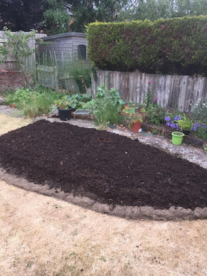 Filling the bed with topsoil and compost Filling the bed with topsoil and compost