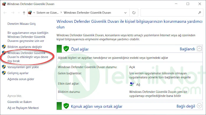 Windows Güvenlik Duvarını Kapatma