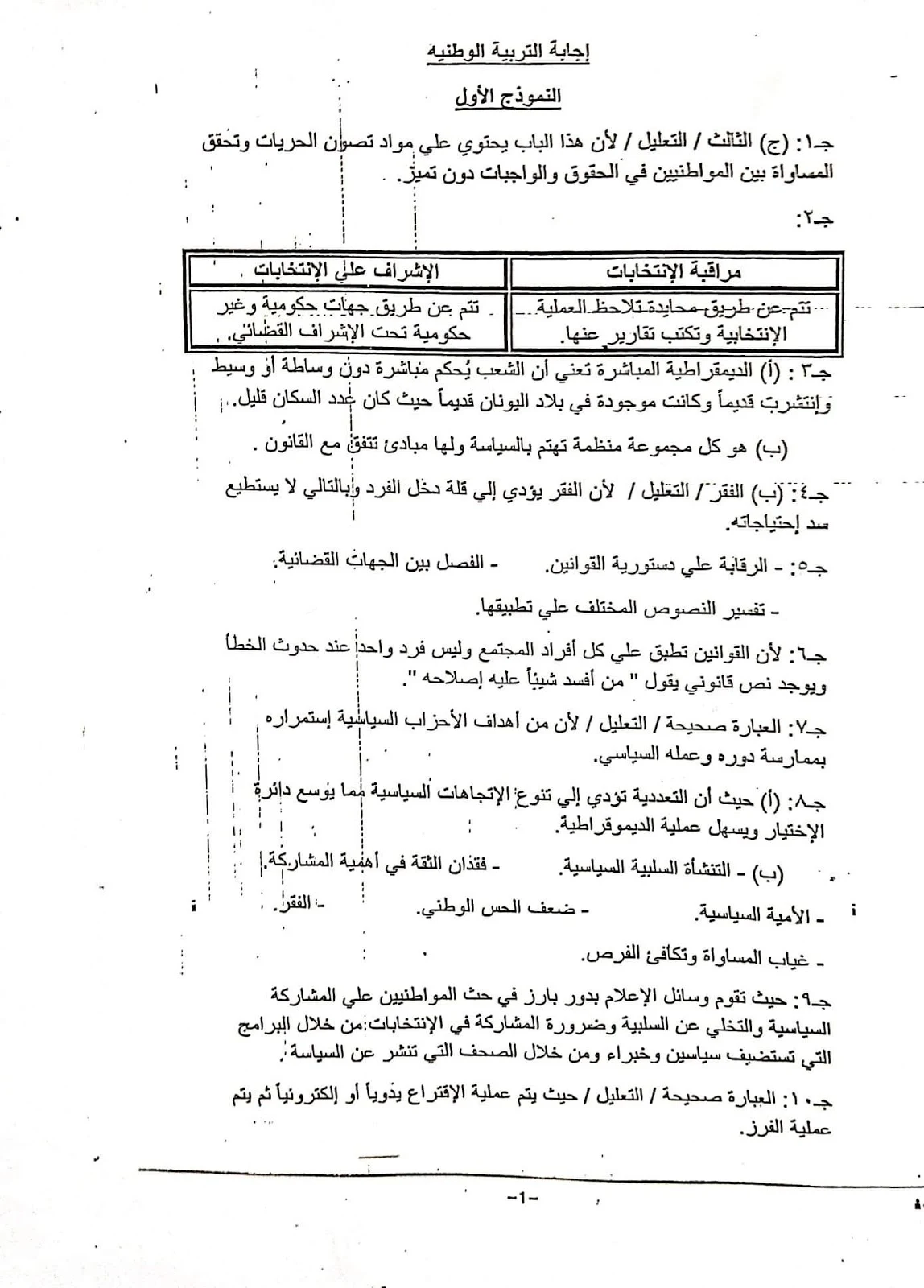 اجابات بوكليت الوزارة الاول تربية وطنية ثانوية عامة 2020 - موقع مدرستى