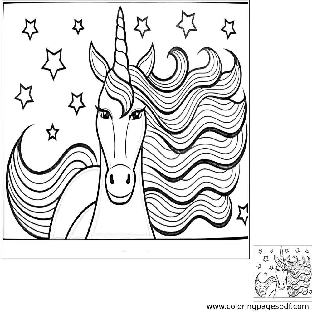 Coloring Page Of A Unicorn With Stars